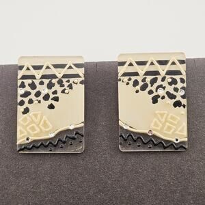 Oversized Square Post Earrings Cream Black Eclectic Boho Funky 80s Style Bold